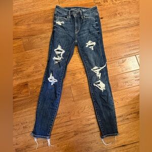 American Eagle Outfitters Dark Blue Distressed Skinny Jeans